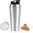 Gobesty Protein Shaker Bottle 750ml, Stainless Steel Protein Shaker Cup, Gym Shaker Bottle, Protein Mixer Shaker Supplement Bottle with Mixball, Leak Proof Metal Sports Water Bottle for Men&Women