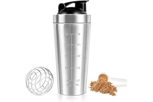 Gobesty Butelka z shakerem proteinowym, 750 ml, ze stali nierdzewnej, białko, shaker na siłownię, z mikserem, butelka suplementowa z mixballem, szczelna metalowa sportowa butelka na wodę dla mężczyzn