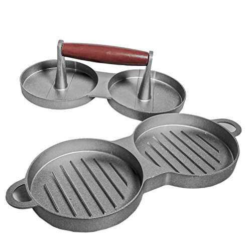 Doppel Hamburgerpresse Set Hamburger Maker Form 2 tlg. mit Holz Griff aus Aluminum Antihaft BBQ - 6