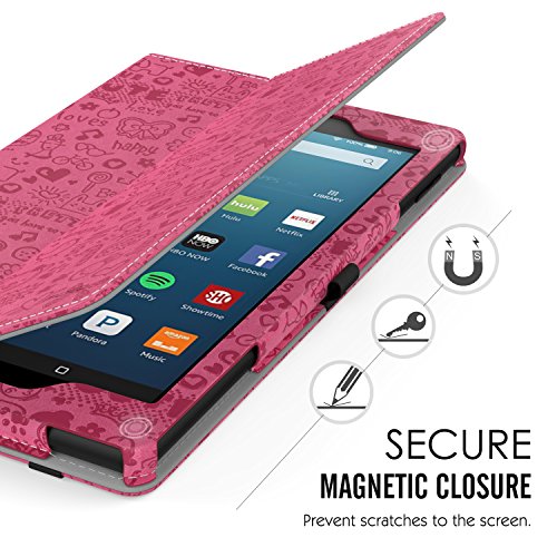 MoKo Hülle für Fire HD 2016 8 Zoll – Kunstleder Ständer Schutzhülle Smart Cover mit Auto Schlaf / Wach Funktion und Stift-Schleife für Fire HD Tablet (Vorherige 6. Generation – 2016), Cutie Charm Magenta - 6