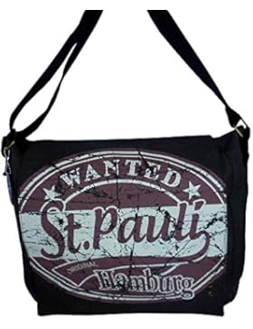 Robin Ruth Canvas Umhängetasche WANTED St. Pauli Hamburg in schwarz/braun (Maße: LxHxT 34x28x13 cm)