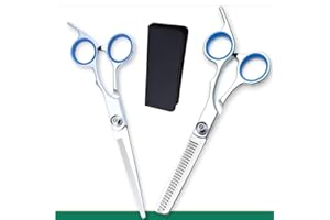 VELLICHOR EUROPE Professional 2-Pack Dog & Cat Fur Grooming Scissors with Safety Tips - Quiet, Sharp, Heavy-Duty Titanium Stainless Steel, Adjustable - Includes Zip Carry Case - Animal Grooming Kit