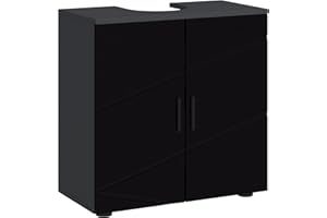 kleankin Mobiletto Bagno Sottolavabo con Armadietto 2 Ante, Mobile Sottolavadino a Piedistallo in Legno con Mensola Regolabile, per Lavabi con o Senza Colonna, 60x30x60cm, Nero