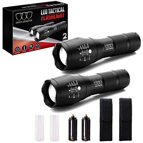Lot de 2 LED Lampe torche tactique - Haute Lumen, zoom, 5 modes, résistant à l'eau, lampe de poche Holster- Meilleur Camping, extérieur, d'urgence, Lampes de poche au quotidien, Excellent Cadeau de