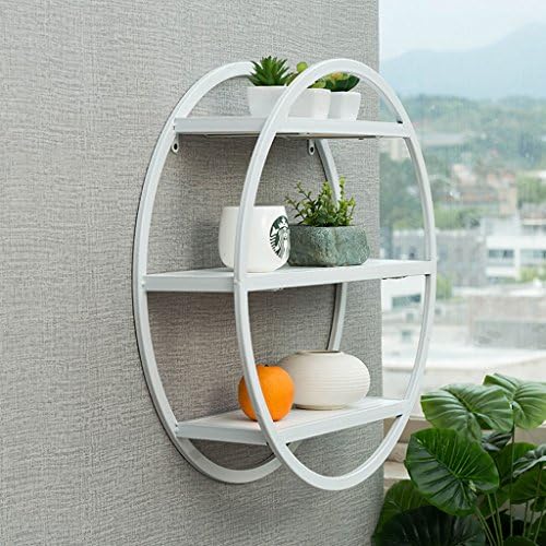 Living Room Wall Hanging Solid Wood Round Shelves Creative Bookshelf Multifunction Storage Rack Bar Wall Decoration Rack ( Color : White )