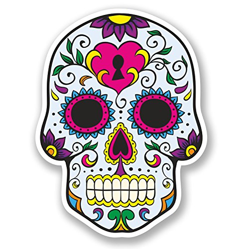 2 x Sugar Skull Vinyl Sticker Decal Mexican Spanish Mexico Day of The Dead #5668 (7.5cm Wide x 10cm Tall)