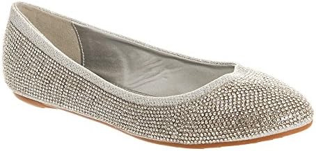 Flat Diamante Soft Curved Toe Ballerina Pump 7 SILVER