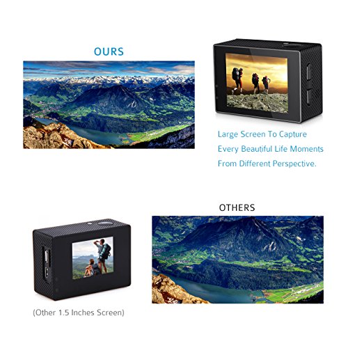 TOPOP Action Kamera 12MP Full HD 1080p Sports Kamera 2.0 Zoll LCD Display 170 Grad Weitwinkel Fisheye Linse 30m Tiefe wasserdicht Helmkamera mit Zubehör Kits - 5