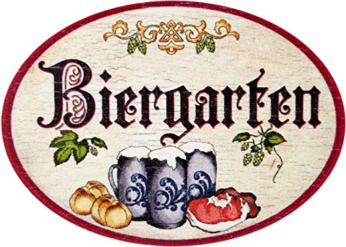 Kaltner Präsente Geschenkidee - Holz Türschild im Antik Design Motiv BIERGARTEN (Ø 18 cm)