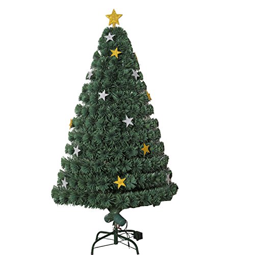 HOMCOM Árbol de Navidad Artificial Árboles de Abeto 180cm con Soporte Decoraciones Navideñas Copos de Nieve Fibra Óptica Brillante LED Multicolor Ignífugo