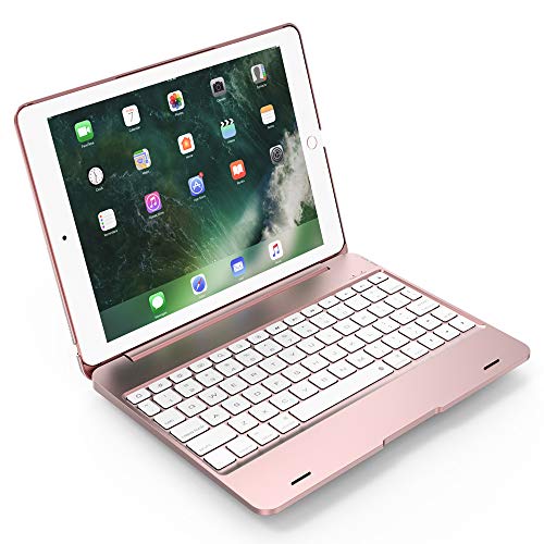 UIQELYS Custodia per Tastiera per iPad PRO 9.7 / iPad air1 / air2 / 2017 Nuova Custodia Protettiva per iPad con Tastiera Bluetooth Senza Fili (Oro Rosa)