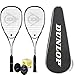 Produktbild 2x Dunlop Blackstorm Force Squashschläger inklusive Squashtasche & Squashball / 140g Rahmengewicht / 100% Graphit / Squash-Set für Vereinsspieler