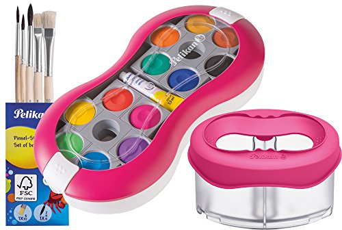 PelikanPaint Box 735 SP/12 with 12 Colours and 1 Tube Opaque White/Starter (Magenta with Space Water Cup + Brush Set) (Set)