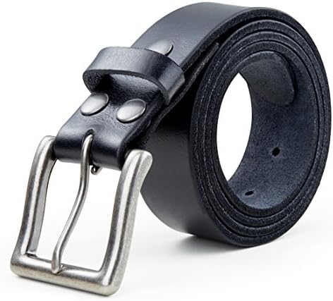 Mens Genuine Full Grain Leather Belt 1.5" Width in Black or Brown, Italian Natural Cowhide, Ten Years Guarantee High Quality of Cowhide Belt Such as Nice Present for Every Man(32-34inch-Black)