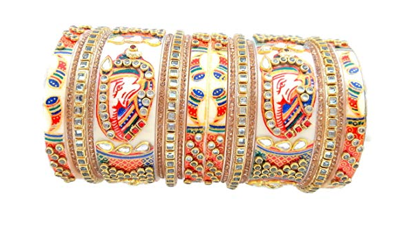 Star Trends Red Ivory LCT Kundan Indian Rajasthani Bridal/Dulhan Bangle Jewelry for Women (2/4) -BFN#1010