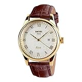 Zamak Herren Luxus braun echtes Leder Band Datum Kalender Armbanduhr Herren Casual Business Analog Quarz Wasserdicht Handgelenk Uhren CLASSIC Römische Zahl schlichtes Design Fashion Kleid Armbanduhr - gold