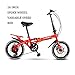 Produktbild 16 Zoll Faltrad for Erwachsene Mountainbike Tragbares Fahrrad stoßdämpfende männliche und weibliche Studenten Fahrrad Stadt Fahrrad (Color : Red, Size : Variable speed)