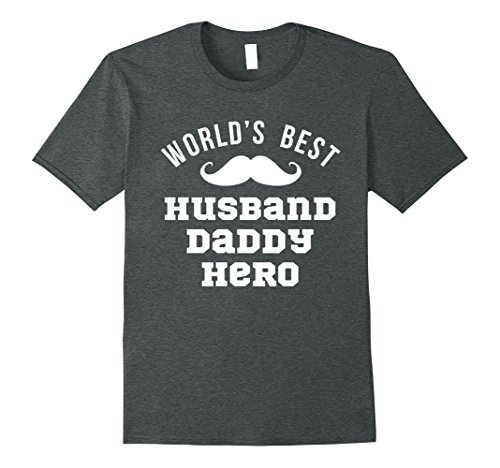 Mens World's Best Husband Daddy Hero Shirt Fathers Day Gift Dad Large Dark  Heather