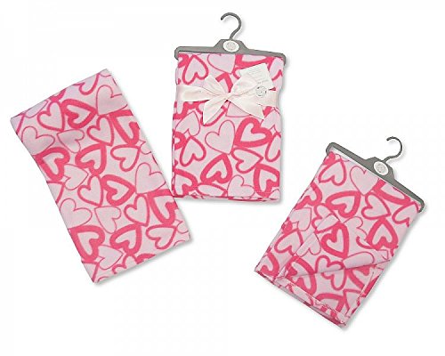 Snuggle Baby Pram Blanket Baby Girls / Baby Boys New Born Pram Fleece Blanket Baby Wrap Crib Mosses Basket (Pink Heart)
