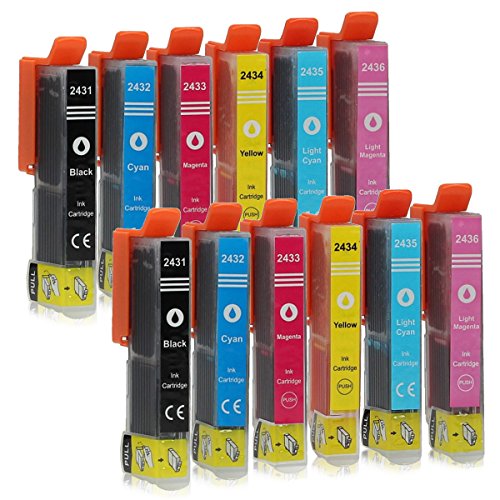 12 Druckerpatronen kompatibel zu Epson T2438 (2x Schwarz, 2x Cyan, 2x Magenta, 2x Gelb, 2x Light Cyan, 2x Light Magenta) passend für Epson Expression Photo XP-55 XP-750 XP-760 XP-850 XP-860 XP-950 XP-960