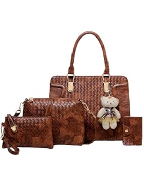 Frauen Leder Handtaschen Set 4 Teiliges Damen Handtaschenset Vintage Style Leder Crossbody Tasche Handgelenktasche