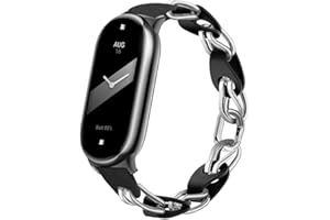 XIHAMA Kompatybilny z Xiaomi Mi Band 8 Band, zapasowy pasek, ażurowy design, pierścień ze stali nierdzewnej, skórzany pasek łańcuszkowy, Mi band 8, oddychający, elegancki pasek zastępczy dla kobiet