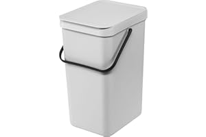 Brabantia Sort & Go 16L Cubo de basura (gris claro), cubo basura reciclaje con asa y tapa con posición abierta, papelera cocina para reciclaje con diseño multi-talento, fácil de limpiar