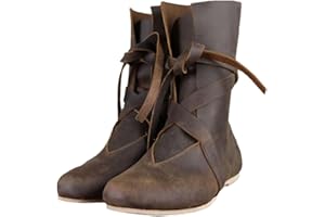 ORANDESIGNE Stivaletti da Uomo Medievali Stivali in Pelle PU Vintage Scarpe Piatte Corte Rinascimento Cavaliere Vichingo Prince Scarpe Cosplay Accessori per Costumi Pirata