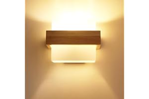 Toolight Applique Murale Intérieur Bois, 12W Lampe Murale Dimmable, E27 Abat-jour en Verre Lanterne Murale, Applique Lumineuse Tricolore pour Chambre Salon Couloir