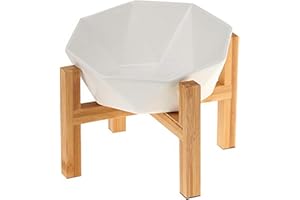 HCHLQLZ Blanc avec Support Porte-gamelle Surélevée Gamelle incliné pour Chien et Chat Céramique avec Support en Bambou