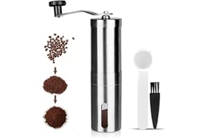 RECAFIMIL Macinacaffè manuale portatile, con manovella, regolabile, con cucchiaio, ideale per casa, ufficio e viaggi