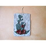 Wandbild, Wand-Relief, 3D- Bild, Keramikbild, in Ton, florales Motiv, Blüten und Blätter, ca. 25x18 cm, Wohnzimmer Terrasse, Wintergarten, Badezimmer, Küche, Landhaus, handbemalt