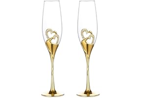 Sziqiqi Una Pareja 2 Piezas De Copas Creativas De Altao Grado Copas Copas De Cristal De Esmalte con Diamente En Forma De Corazón para Loa Amantes, Oro