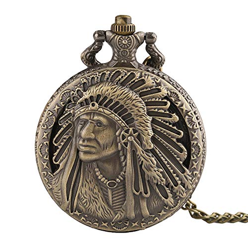 BumbomiMen's Pocket Watch, Vintage Native American Old Man Design Pocket Watch, Quartz Fob Pocket Watch Necklace Chain Gift for Men Christmas Gift