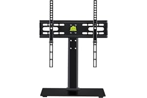 FORGING MOUNT Supporto da Tavolo per TV da 26-55 Pollici, Regolabile in Altezza e Girevole Piedistallo TV con Base in Vetro Temperato 8mm, Max VESA 400x400mm, Fino a 40Kg