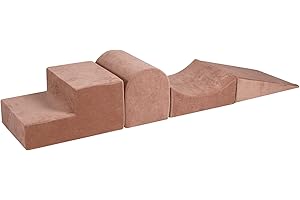 MEOWBABY 4 Elements Soft Foam Blocks Playset - Aire de Jeux 145x45cm pour Bébés et Tout-Petits, Blocs d'escalade d'intérieur, Aire de Jeux intérieure pour Enfants - Durable, Léger, Velours, Beige