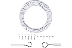 Zuvo Net Curtain Wire with Hooks and Eyes - 3 m Extra Strong Curtain Wire with 4 Hooks and Eyes - Perfect Curtain Wire Kit, White