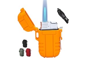 BTXYM Torch, Refillable Mini Butane Lighter with Safety Lock, Waterproof and Windproof Gas Lighter with Adjustable Jet Flame, Gift Box, Yellow