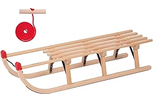 KS-DIREKT Holzschlitten 110cm Schneeschlitten Schlitten Davoser Schlitten Hörnerschlitten