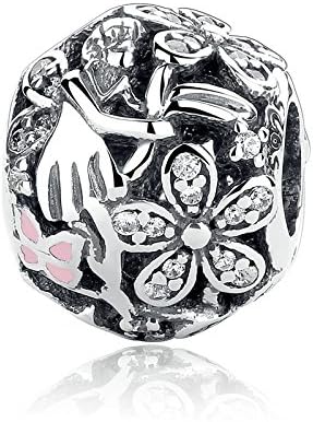 Dazzling Daisy Fairy With Light Pink Enamel & Clear CZ 925 Sterling Silver Bead Fits Pandora Charm Bracelet