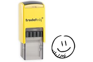 Trodat edy FIX - Timbro motivazionale per insegnanti ed educatori, set di timbri per motivazione, 1 motivo Smiley neutrale, cassa gialla, stampa nera, autoinchiostrante, 20 x 20 mm