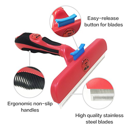 Hugooo-Dog-shedding-Brush-4-inch-Edge-Large-Pet-Coat-Grooming-Tool-Comb-for-Large-Dogs-Cats-with-Long-Hair-Deshedding-Red