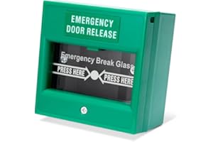 SecureMyDoor Emergency Door Release Break Glass Call Point | Green Plastic Surface Mount | Double-Pole Manual Override for Magnetic Locks Access Control | Ideal for Commercial & Residential Buildings