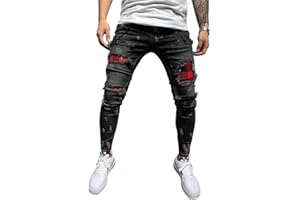 Osheoiso Jeans Uomo Pantaloni Slim Fit Strappato Stretch Jeans Skinny Ripped Casual Dritti Jeans Denim Zip Pantaloni Hip Hop Nero Cargo Pantaloni Moda Chino Pantaloni