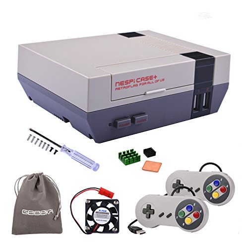 Retroflag NESPi Case   Plus con controladores de juego con cable USB y ventilador de refrigeraci  n y disipadores t  rmicos para RetroPie Raspberry Pi 3 2 modelo B y Raspberry Pi 3B  