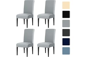 LUSCHEER Dining Room Chair Covers Set of 4, Chair Protector Slipcovers Stretch Removable Washable Decoration Seat Cover for Hotel, Ceremony, Banquet, Kitchen, Restaurant, Home (Grey)