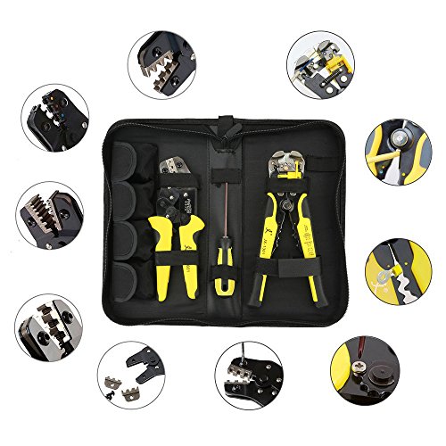 Crimpzangen Abisolierzange Set,Paron Professionelle D4301 Zwinge Zange Set – Presszange Crimpzange + Abisolierzange + Schraubendreher S2 + 3 Einsätzen + 4 Schrauben + Tasche, 0.25-6.0mm für isolierte unisolierte Aderendhülsen Ratsche Kabelschuhe - 9