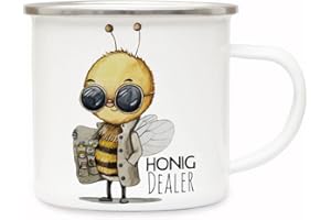 ilka parey wandtattoo-welt Emaille Becher Camping Tasse Geschenk für Imker Imkerei Beekeeper Biene Spruch Honigdealer Kaffeetasse eb643