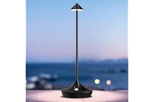 bravzurg Lampa stołowa LED, bezprzewodowa, 6000 mAh, aluminium, nowoczesna, ściemniana, wodoszczelna, ładowana przez USB, do stolika nocnego, restauracji, salonu, czarna