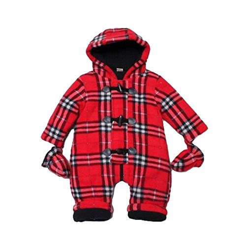 Gorgeous Boys Red Check Tartan Snow Suit With Mittens And Toggle Fastenings Size 3-6 Months